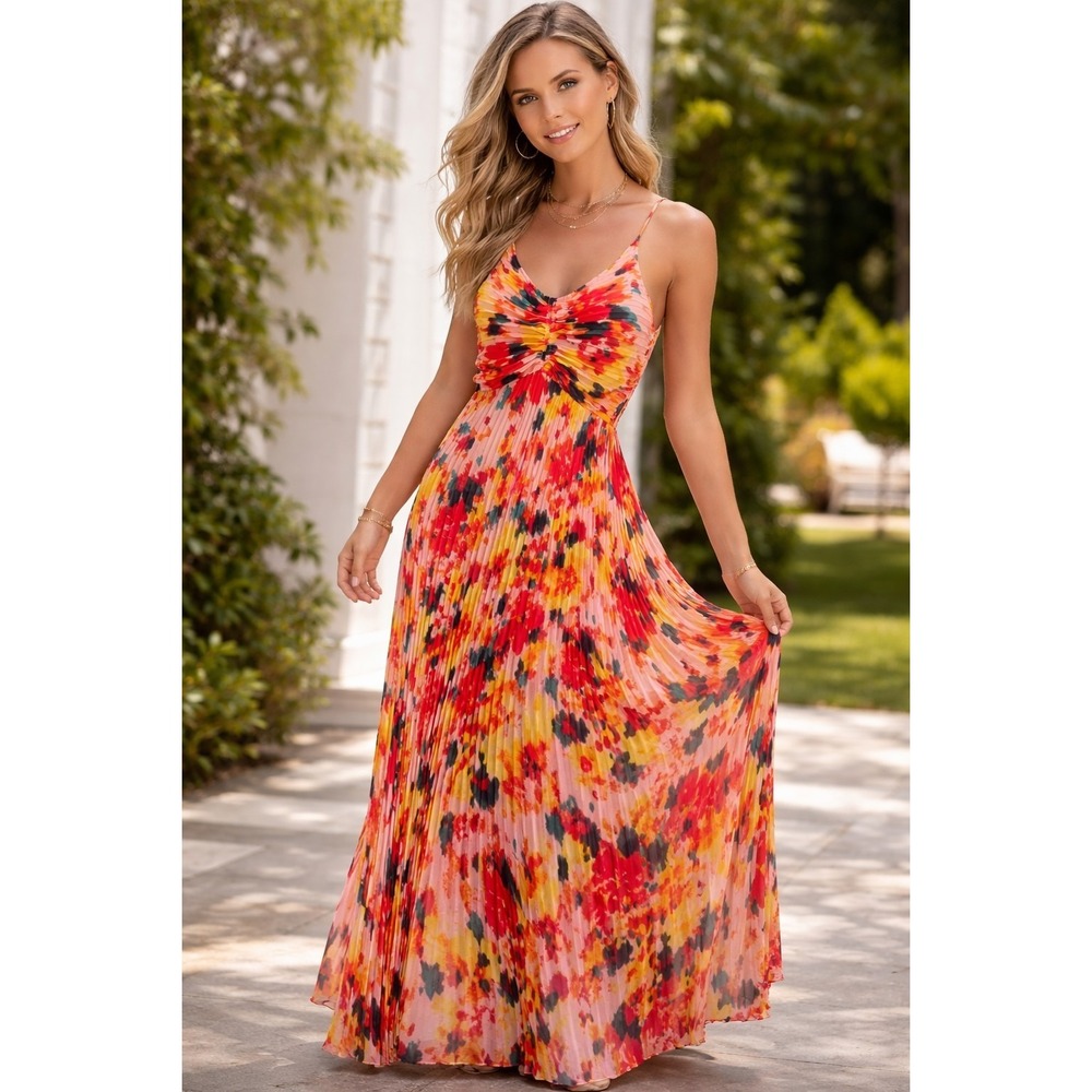 Nanette Lepore Pleated Maxi Dress Pink Floral Size 10 NWT Summer Vacay Spring